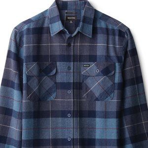 Brixton Bowery Flannel Long Sleeve Shirt Navy Carolina Blue